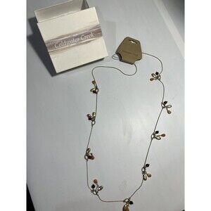 NEW Coldwater Creek Gold Tone Delicate Flutter Stone Orange Red Dangle Necklace